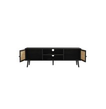 Mueble TV de Ratán en Color Negro-Natural 150x39x49 cm - 2 Puertas - Estilo y Durabilidad.