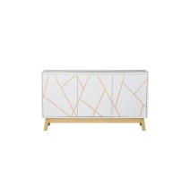 Buffet Blanco-Natural con Patas de Madera - 120x35x67 cm - Mueble Versátil para Sala de Estar.