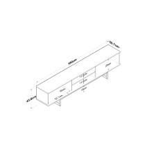 Mueble de TV con 2 Cajones y Estantes en Melamina Negra - Patas Metálicas Negras - 180x29.7x43.6 cm.